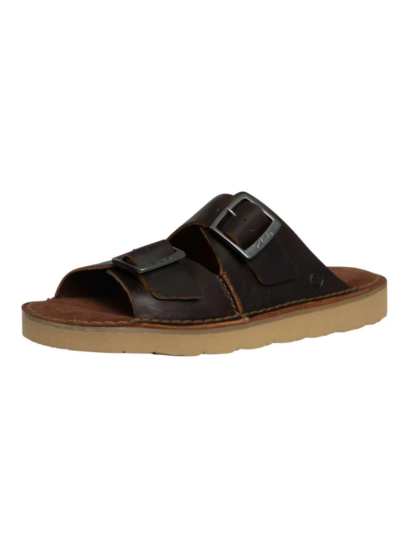 Image of Clarks Mens Solsbury Strap Beeswax Leather Flat Sandals in Brown Size: 9-Standard Fit Brown Male 9-Standard Fit