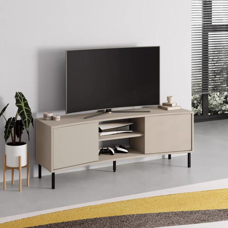 Image of FWStyle FWStyle 2 Door Sandstone Curved TV Unit Stand in Beige Beige One Size Unisex 8683628022504