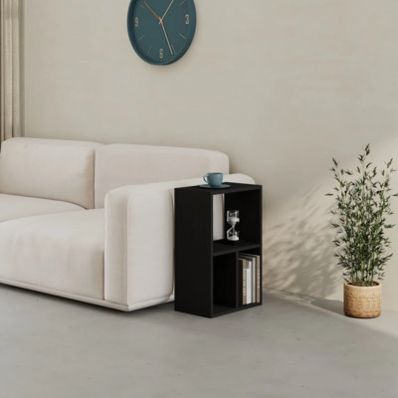 Image of Decortie Modern Combayn Big Low Standing Book Shelf, 3 Open Storage Horizontal Or Vertical Compact Bookshelf Bedroom (Black Wood)