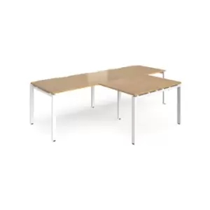 Image of Bench Desk 2 Person With Return Desks 2800mm Oak Tops With White Frames Adapt