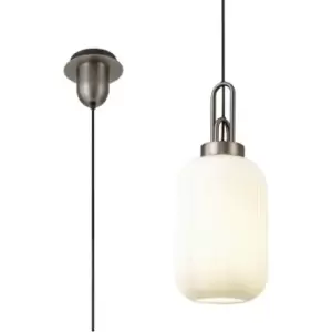 Image of Luminosa 1 Light Pendant E27 20cm Tubular Ribbed Glass, Opal Antique Silver, Black