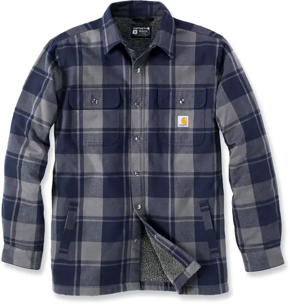 Image of Carhartt Heavyweight Flannel Sherpa Shirt, blue, Size S