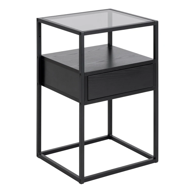 Image of Furniture To Go Randolf Bedside Table in Black with Smoked Glass Black Unisex