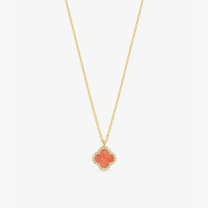 Image of Jon Richard Womens Gold Plated & Coral Clover Pendant Necklace Gold Female One Size