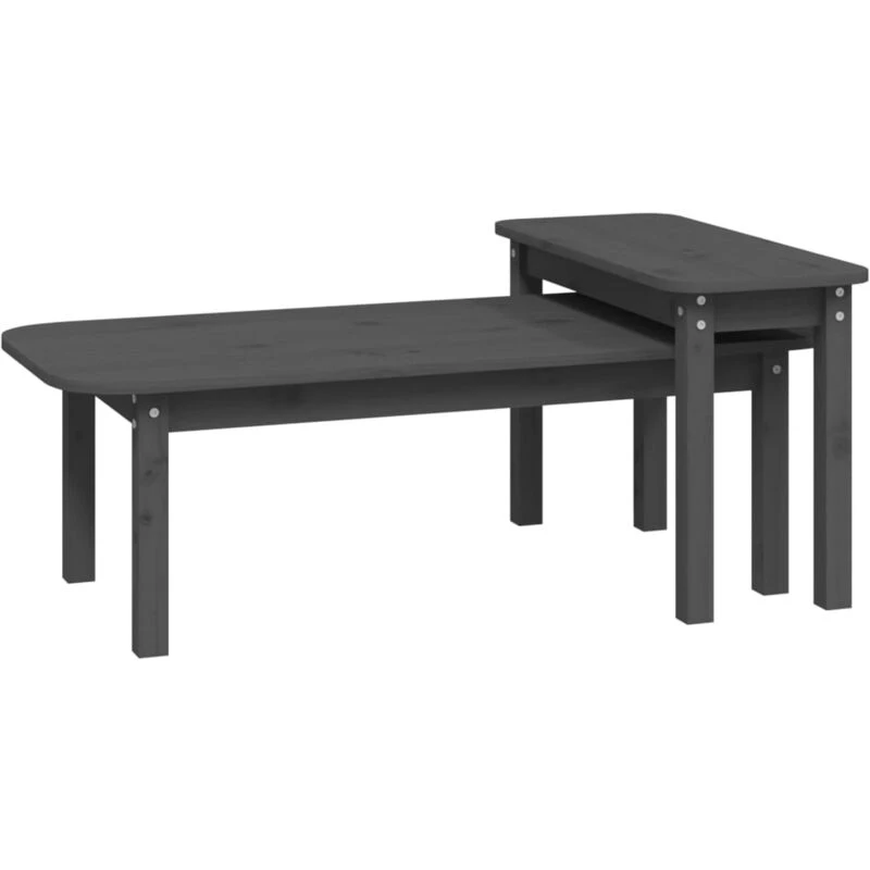 Image of Vidaxl 2 Piece Coffee Table Set Grey Solid Wood Pine, Grey 822364