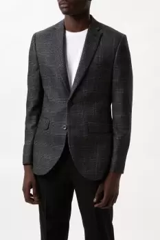 Image of Mens Slim Fit Black Textured Check Blazer