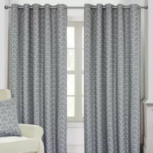 Image of Homecapes Grey Geometric Jacquard Blackout Eyelet Curtain Pair, 66 x 72'