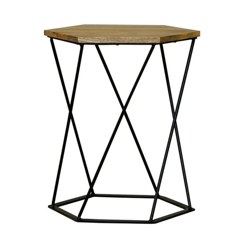 Image of Jaipur Furniture Ltd Ravi Hexagnol Lamp Table with Iron base - Mango Wood/Iron - L41 x W36 x H48cm - Mango Light Finish in Brown Brown Unisex