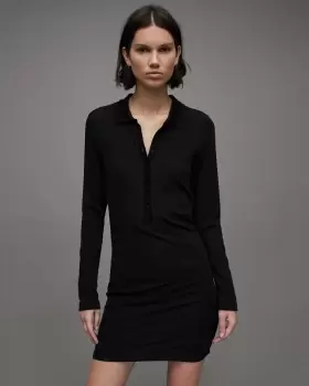 Image of AllSaints Holly Polo Collar Ribbed Mini Dress