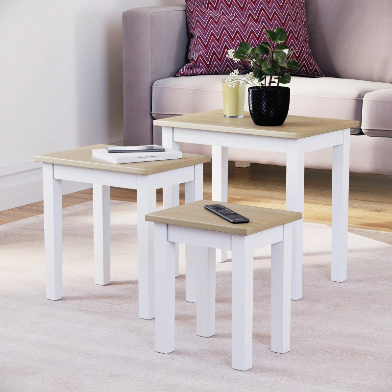 Image of Lassic Vida Designs Yorkshire Nest of 3 Tables Oak & White unisex Set of 3