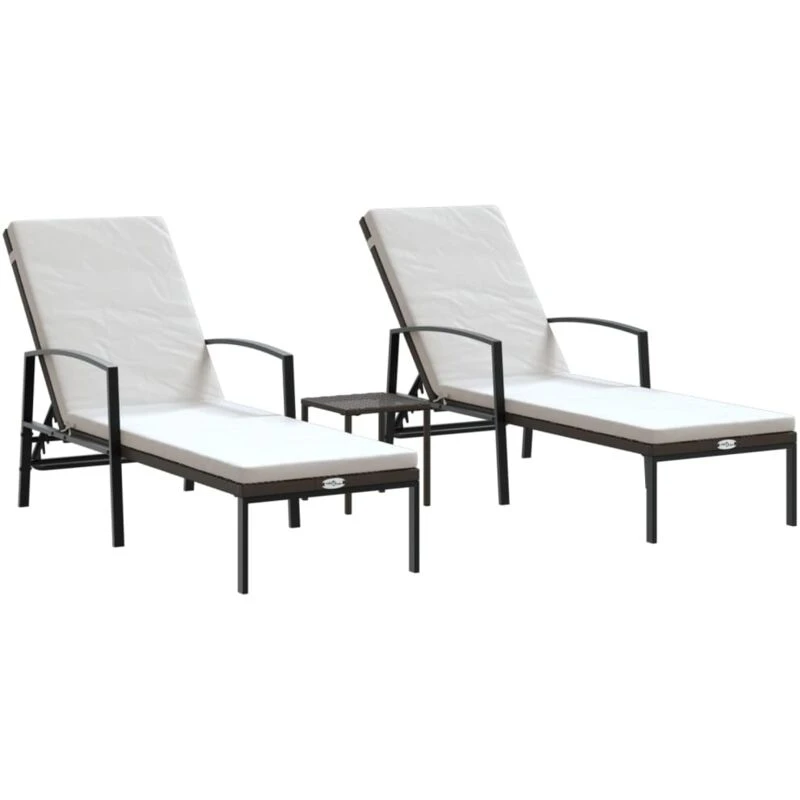 Image of VIDAXL Sun Loungers 2 pcs with Table Poly Rattan Brown Vidaxl 8720286723197