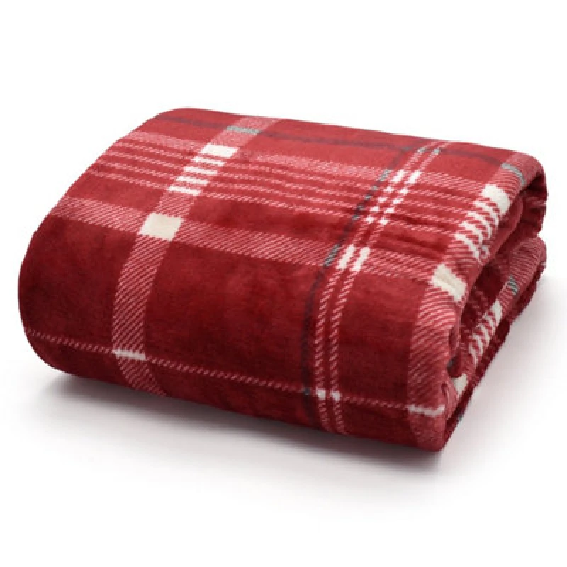 Image of Velosso Supersnug Smooth Plush Throw Blanket In Classic Tartan, Warm And Cosy Sofa Throw With Luxurious Feel, 130Cm X 180Cm - Wine