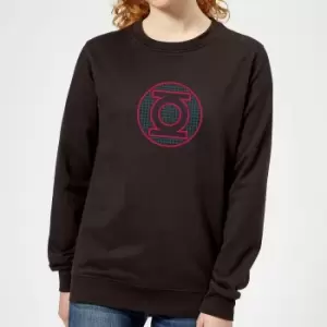 Image of Justice League Green Lantern Retro Grid Logo Womens Sweatshirt - Black - M - Black