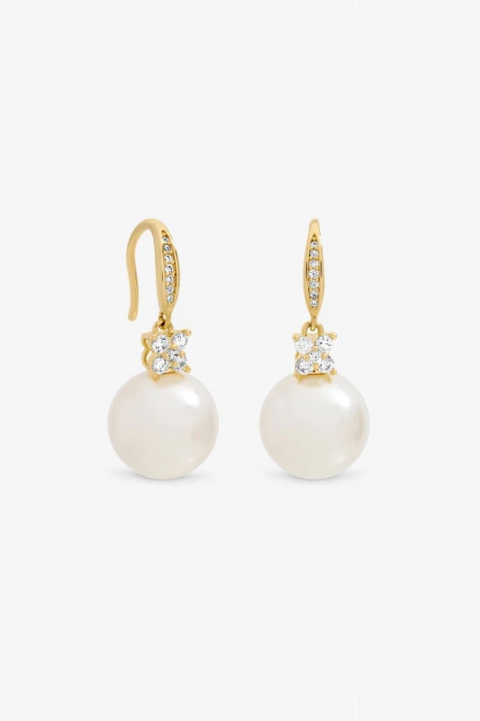 Image of Jon Richard Womens Gold Plated Pave & Pearl Drop Earrings Gold Female One Size