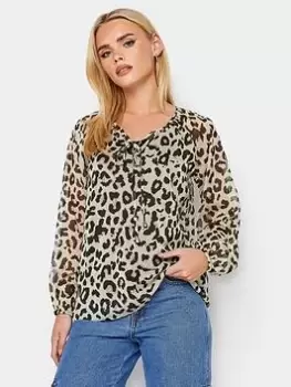 Image of PixieGirl Petite Animal Tie Neck Top, Natural, Size 6, Women