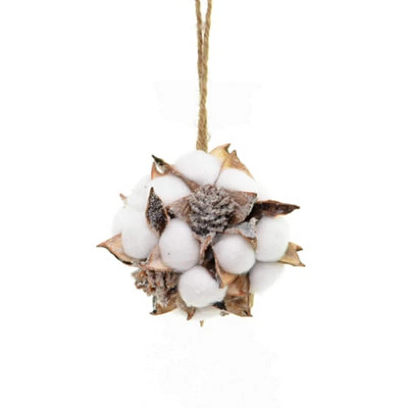 Image of Shatchi Cotton Ball Christmas Hanging Pine Cones Decoration Home Decor, White/Brown,10cm White