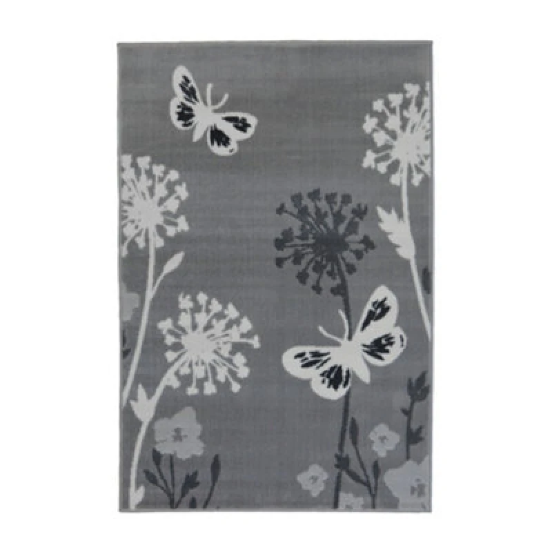 Image of Melrose Colorama Small Indoor Area Butterfly Design Grey Rug 080/150Cm