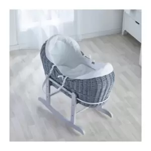Image of White Waffle Grey Pod Moses Basket with Rocking Stand Deluxe White, Fleece Lined Coverlet & Full Body Surround - White