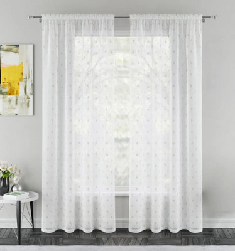 Image of Tyrone Textiles Destiny Silver Metallic Dimond Print On Sheer Fabric - Pair 140 X 122Cm (55X48")