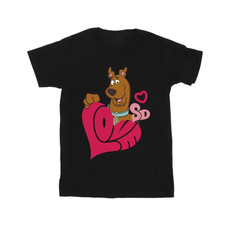 Image of Scooby Doo Scooby Doo Men Love Heart T-Shirt in Black Size: Small Black S Male 5063376335799