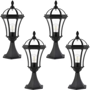 Image of 4 PACK Outdoor Post Lantern Light Textured Black Vintage Garden Wall Lamp LED