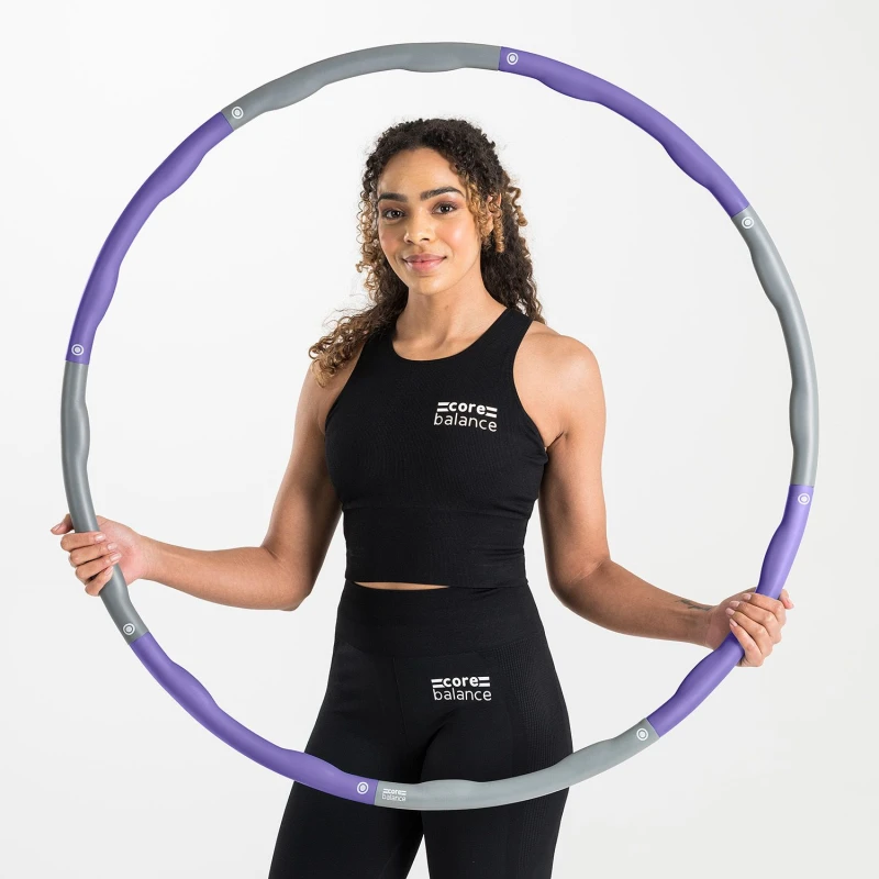 Image of Core Balance Weighted Hula Hoop Adjustable Padded Fitness Exercise 1kg 98cm Wavy Purple