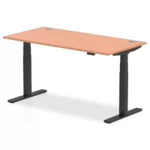 Image of Air 1600 x 800mm Height Adjustable Desk Beech Top Cable Ports Black Leg