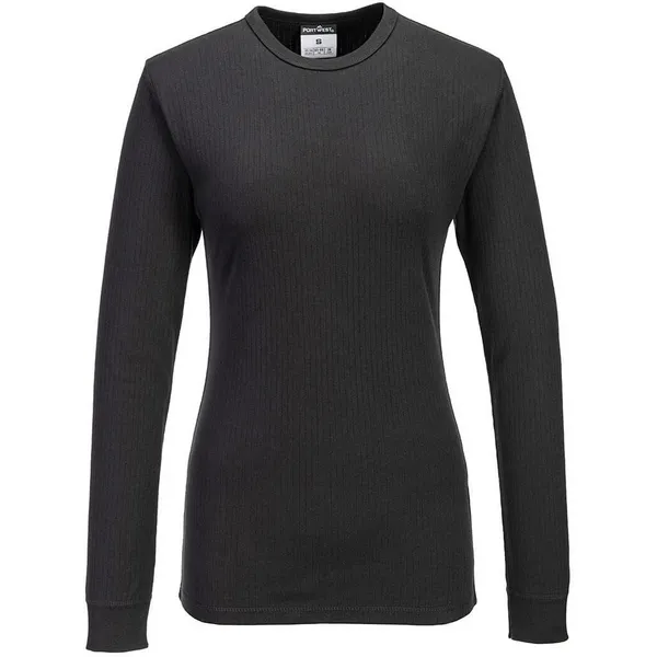 Image of Portwest Womens Long Sleeve Thermal Baselayer T Shirt B126BKRS Colour: Black