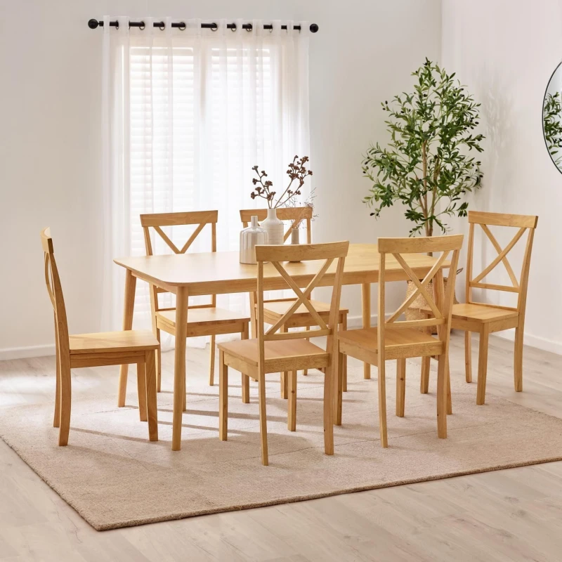 Image of FurnitureboxUK FurnitureboxUK Lynton Large Oak Effect Wooden Dining Table & 6 Millford Chairs in Light Oak Light Oak One Size Unisex 5061064388553