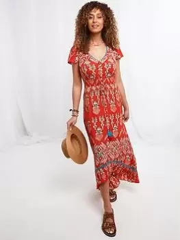 Image of Joe Browns Joe Browns Dippy Hem Setting Sun Dress Orange, Size 8, Women