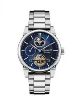 Image of Ingersoll Ingersoll The Swing Blue Skeleton Eye Moonphase Automatic Dial Stainless Steel Bracelet Watch