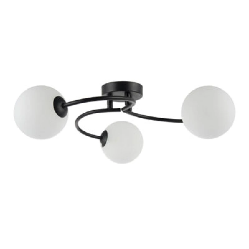 Image of Happy Homewares Modern 3-Arm Matte Black Ceiling Light With Opal Swirl Glass Spherical Shades