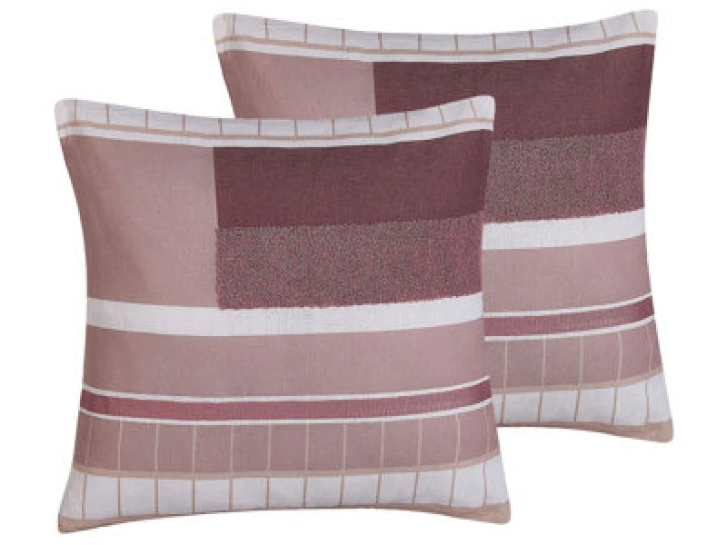 Image of Beliani Set Of 2 Decorative Cushions Erinus 45 X 45cm Red Geometric Pattern