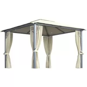 Image of Gazebo with Curtain&LED String Lights 3x3 m Cream Aluminium vidaXL - Cream