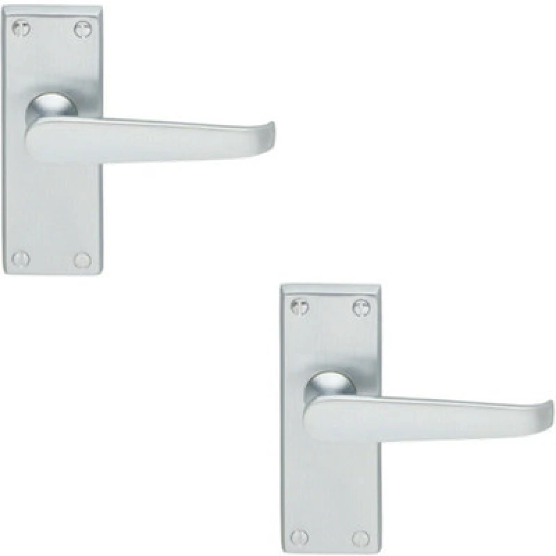 Image of Loops 2x Straight Victorian Lever on Rectangular Latch Backplate Handle Satin Chrome Multi
