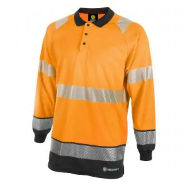Image of Beeswift High Visibility Two Tone Polo Shirt Long Sleeve Orange BESWHVTT015ORBLM