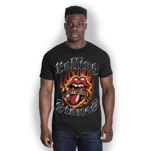 Image of The Rolling Stones - Flaming Tattoo Tongue Unisex Large T-Shirt - Black
