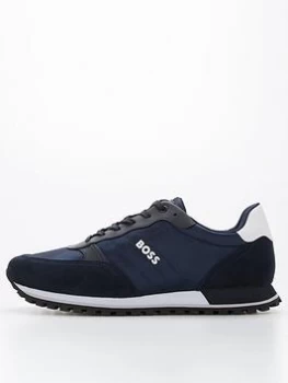Image of BOSS Parkour Mix Fabric Runner Trainers - Navy, Size 8, Men