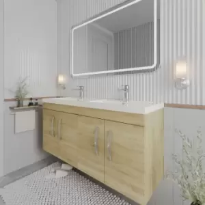 Image of Nuie - Athena Wall Hung 4-Door Vanity Unit with Double Basin 1200mm Wide - Natural Oak