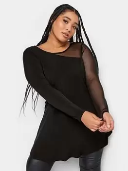 Image of Yours Yours Half Mesh Ls Swing Top, Black, Size 18, Women