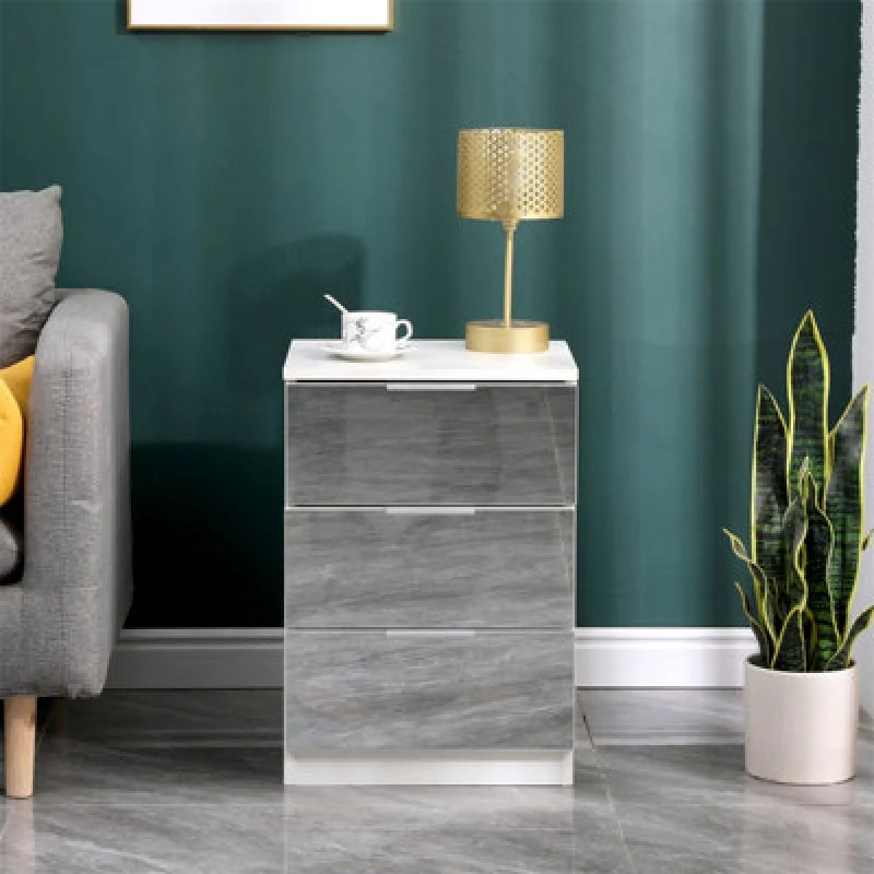 Image of Furniturehmd Mirror Glass 3 Drawer Bedside Table Nightstand Storage Unit Drawer Chest Bedroom Furniture