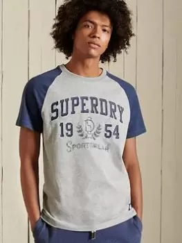Image of Superdry T&amp;F Raglan T-Shirt - Grey Marl, Size L, Men