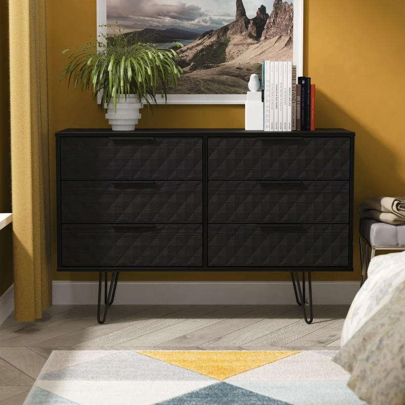 Image of Ready Assembled 2 U Islay 6 Drawer Midi Chest (Ready Assembled) in Black Size: Large Black Unisex Large