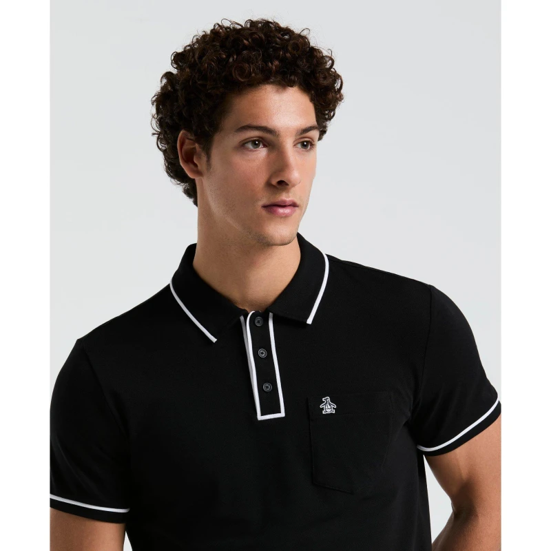 Image of Original Penguin Mens Tailored Fit Short Sleeve Polo Shirt True Black male X Small