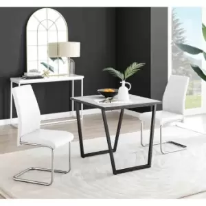 Image of Furniture Box Carson White Marble Effect Square Dining Table and 2 White Lorenzo Chairs