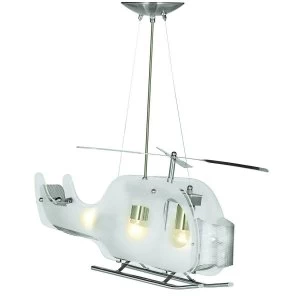 Image of 3 Light Ceiling Pendant Satin Silver, Glass Helicopter, E27