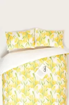 Image of Yellow Tulips Digitally Printed Cotton Duvet Cover Set