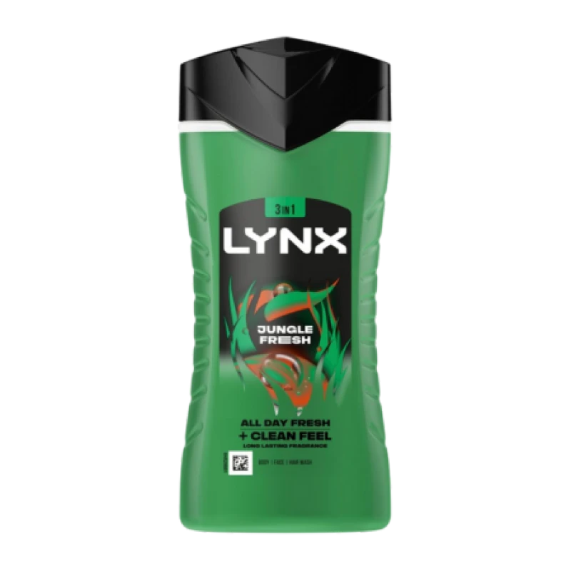 Image of Lynx 3in1 Body, Face & Hair Wash 'Shower Gel' 225ml 3pk Green male