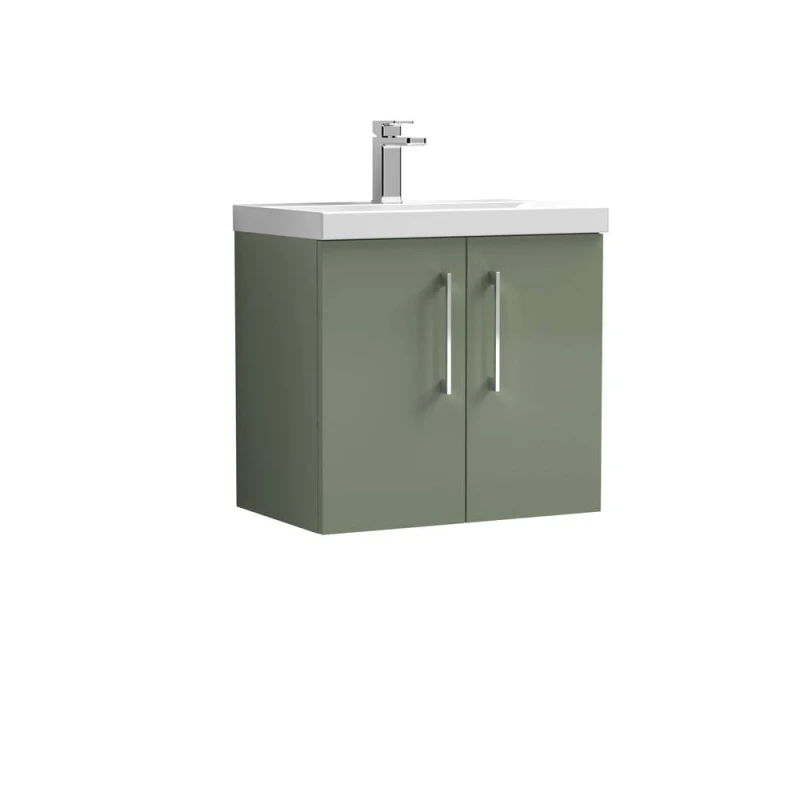 Image of Balterley Contemporary Bathroom Wall Hung 2 Soft-Close Door Vanity Unit & Mid-Edge Basin, Satin Green, 600 mm in Green Green Unisex