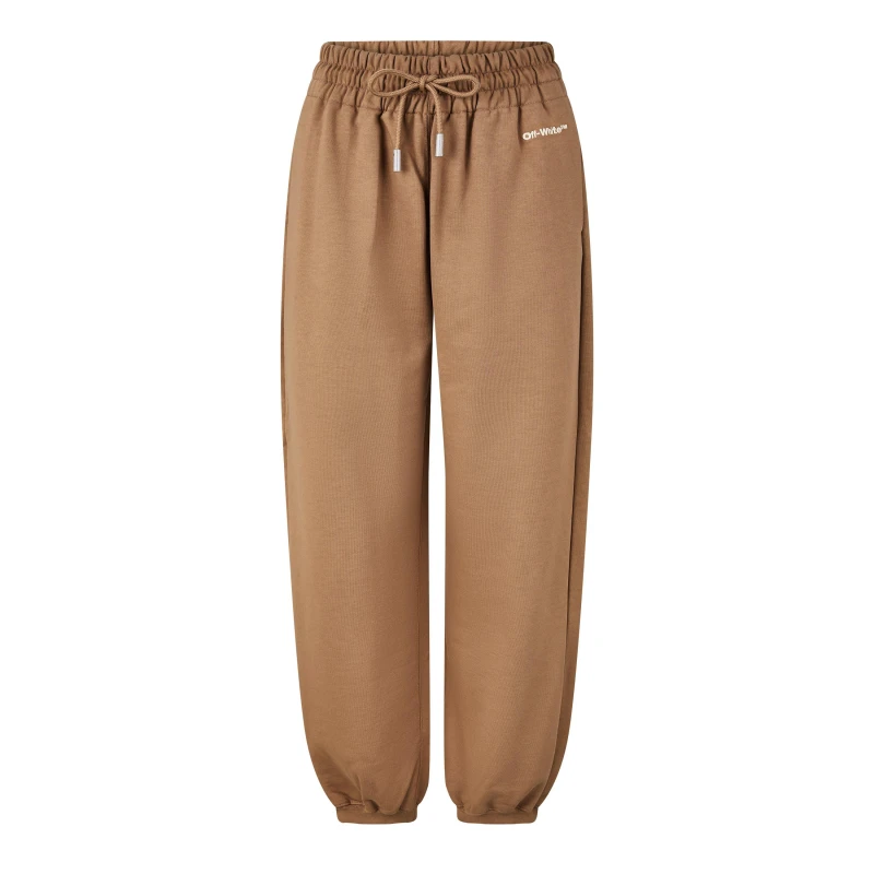 Image of Off White Womens Embroidered Logo Cotton Closed Hem Fleece Joggers Brown White female 6 (38)